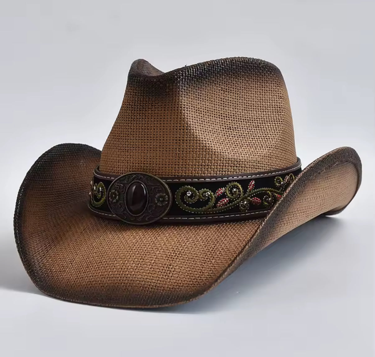 Southern Straw Cowboy Hat Hand-Woven Medallion Style