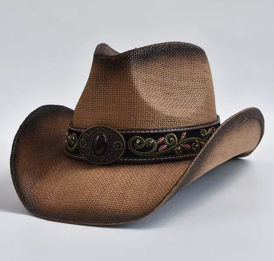 Southern Straw Cowboy Hat Hand-Woven Medallion Style