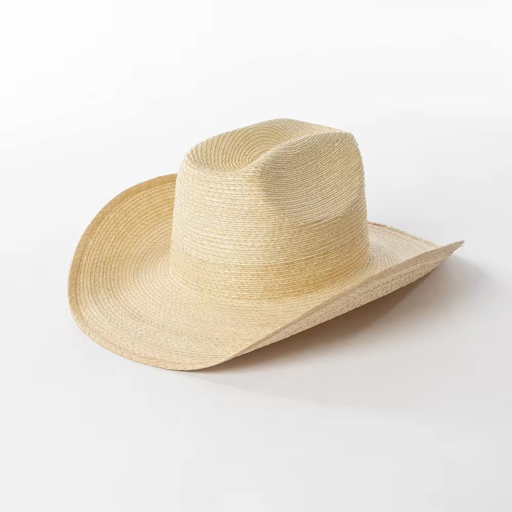 Turfing Straw Cowboy Hat - Adjustable Straps & Beaded Band - Natural Grass Riffia Seagrass - 56-58cm Size - Unisex Outdoor Hat - Accessorizmee