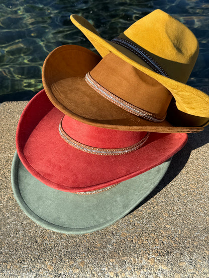Vegan Suede Cowboy Hat, Hat with Diamond Ruff Accessory, Hat for Burning, Cowboy Hat, Rancher Hat, Hat for customization