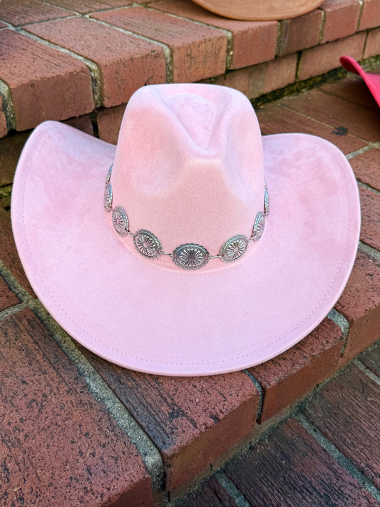 Premium Suede Cowboy Hat - Pink Design with Decorative chain and Silver Accents - Accessorizmee