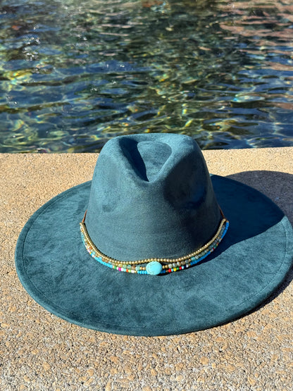 Premium Suede Fedora Hat - gold Design with Decorative Colorful Accents