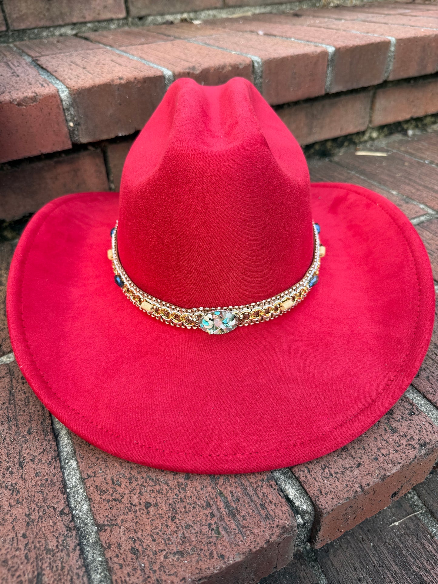Premium Suede Cowboy Hat - Gold Design with Decorative Colorful Accents - Accessorizmee