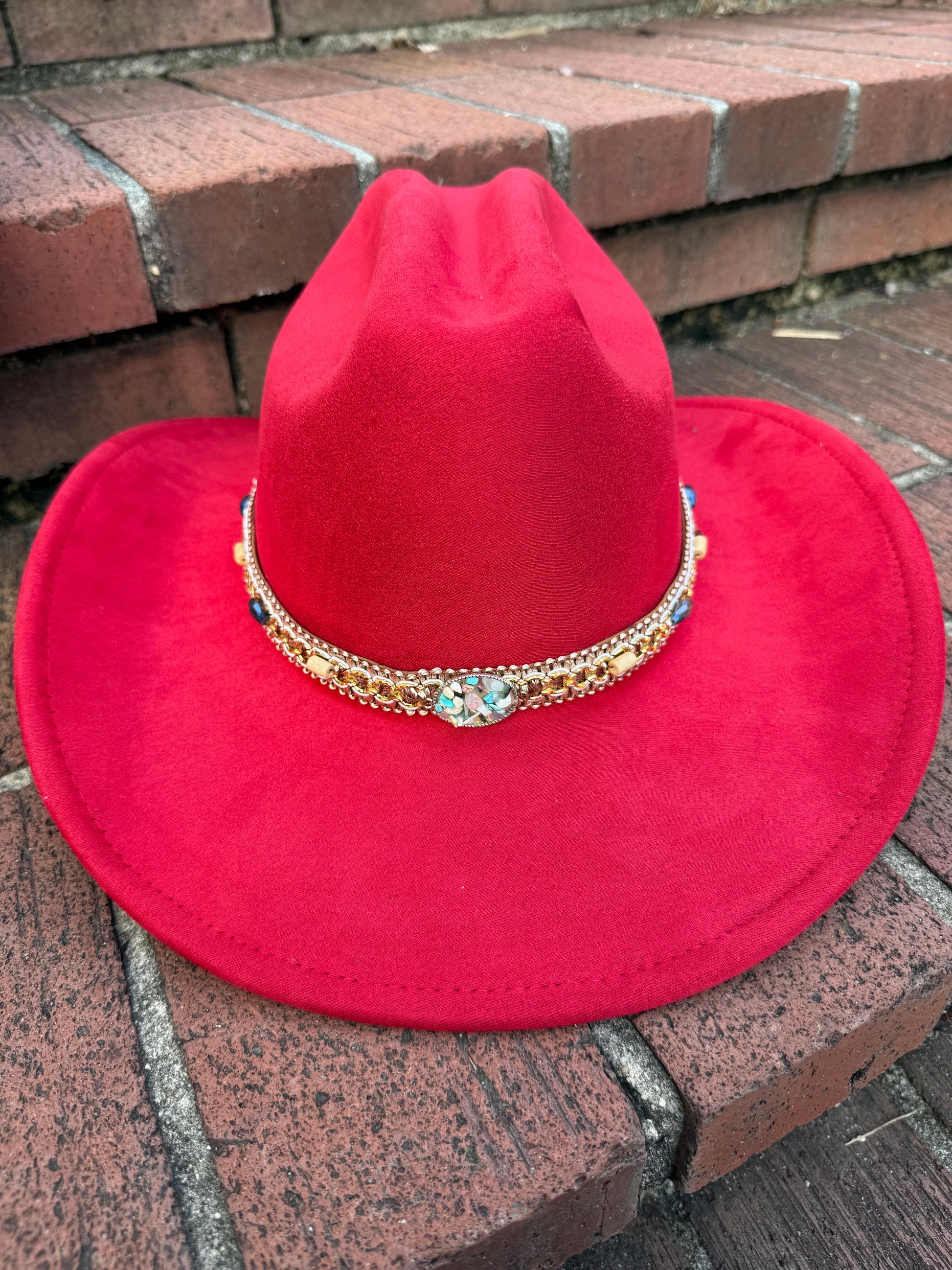 Premium Suede Cowboy Hat - Gold Design with Decorative Colorful Accents - Accessorizmee