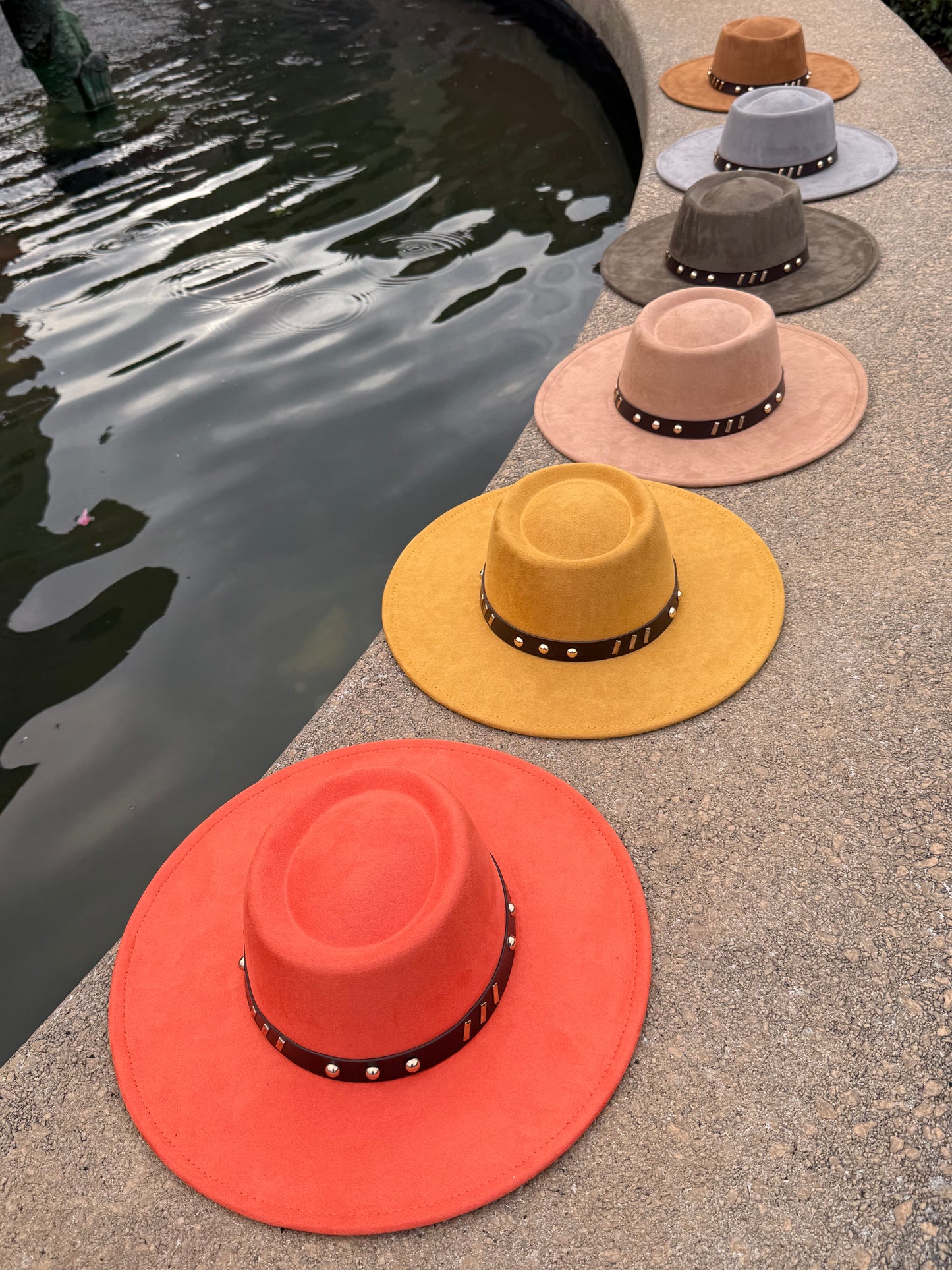 Round Boater Brim Striker Studded Hat