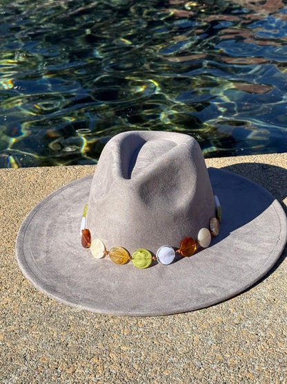 Wide Suede Fedora -With Button Accessory
