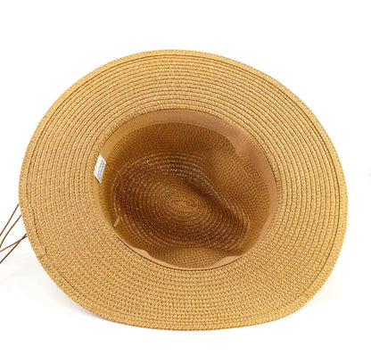 Yours Straw Fedora Hat - Adjustable with Beaded Band - Unisex Natural Grass Hat -Size S-L, Unisex - Accessorizmee