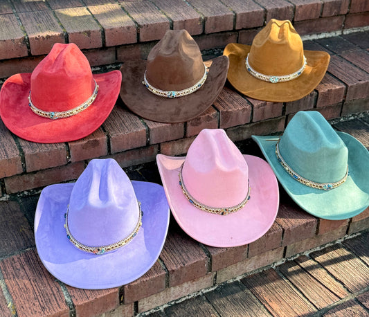 Premium Suede Cowboy Hat - Gold Design with Decorative Colorful Accents