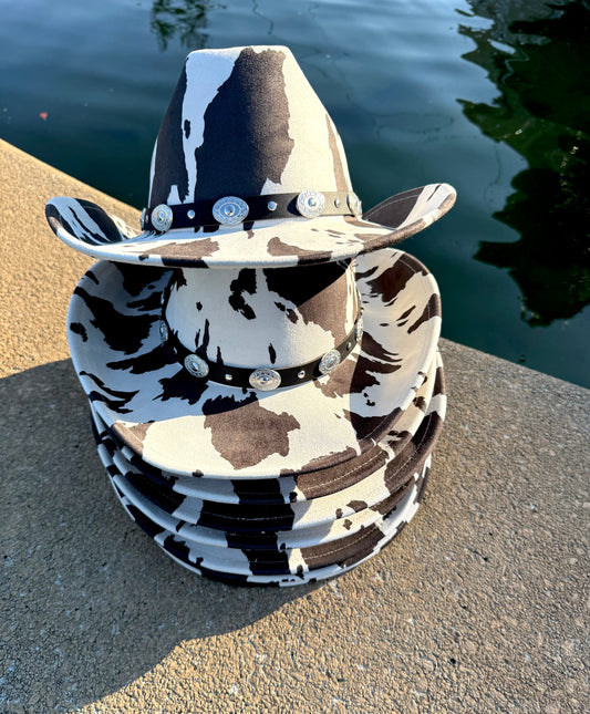 Cow Print -Belted Suede Cowboy Hat - Accessorizmee
