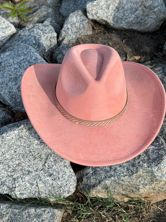 Vegan Suede Cowboy Hat, Hat with Rosegold Accessory, Hat for Burning, Cowboy Hat, Rancher Hat, Hat for customization - Accessorizmee