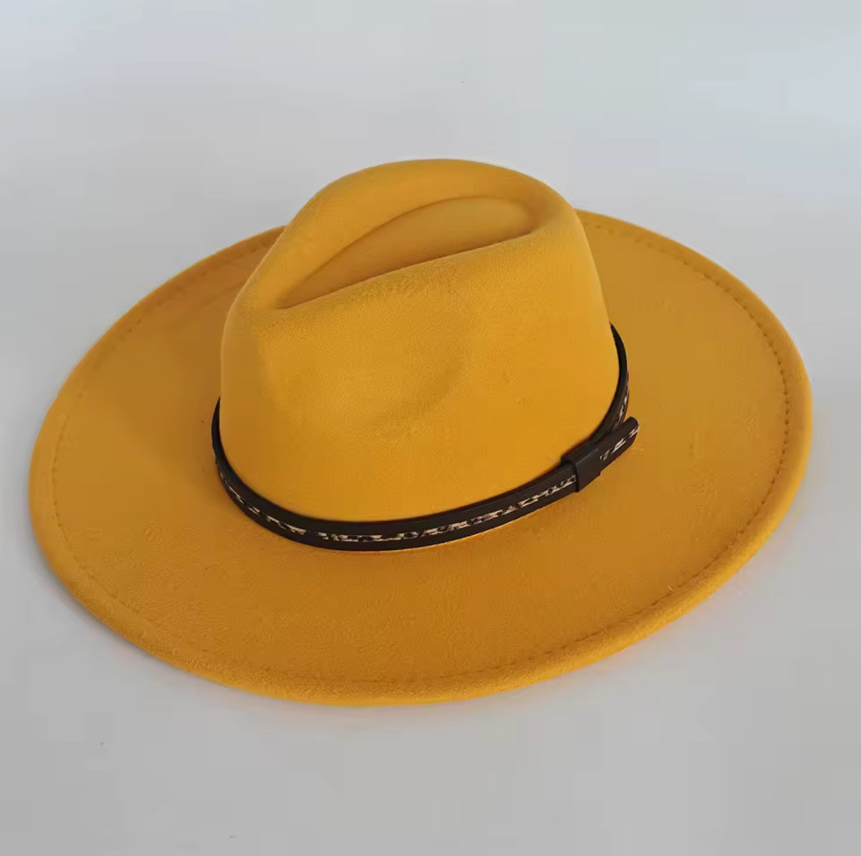 Wide Stiff Brim Fedora -With Leopard Accessory
