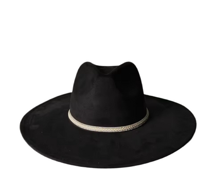 Dazzleme Suede Wide Brim Fedora Hat - Vegan Suede Material, Adjustable Straps, 10cm Brim, 12cm Height, Unisex Fashion Accessory - Accessorizmee