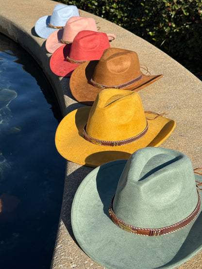Vegan Suede Cowboy Hat, Hat with Feather Accessory, Hat for Burning, Cowboy Hat, Rancher Hat, Hat for customization