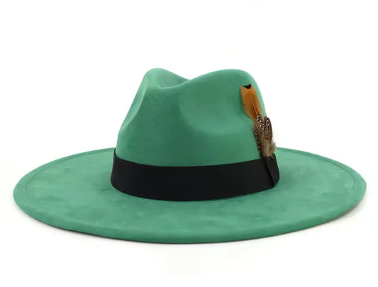 Feathered Suede Fedora Hat - Accessorizmee