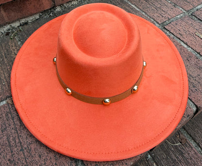 Round Boater Brim Studded Hat
