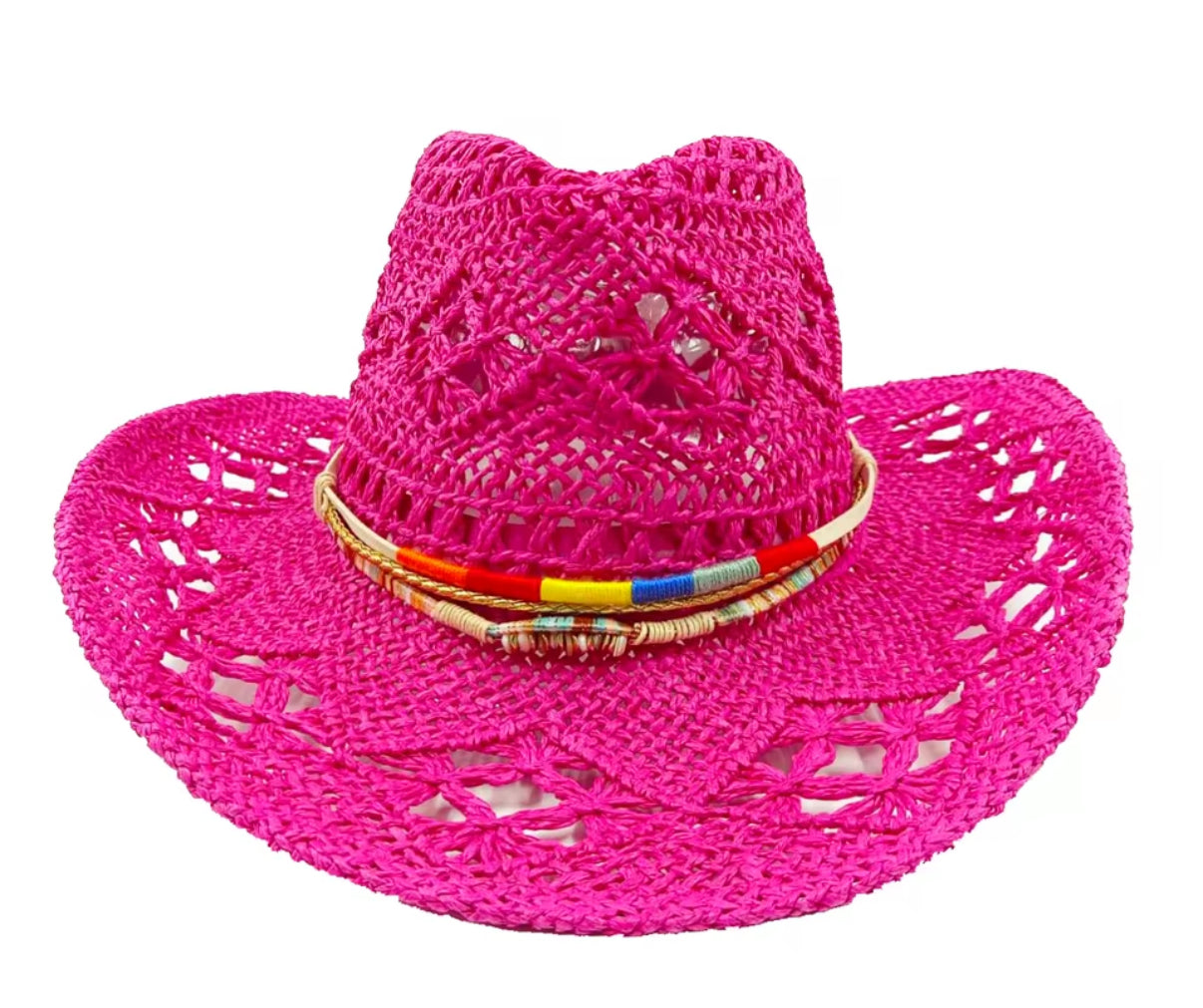 Beached Straw Cowboy Hat - Classic Straw Hat with Cowboy Design and Unique Textured Pattern