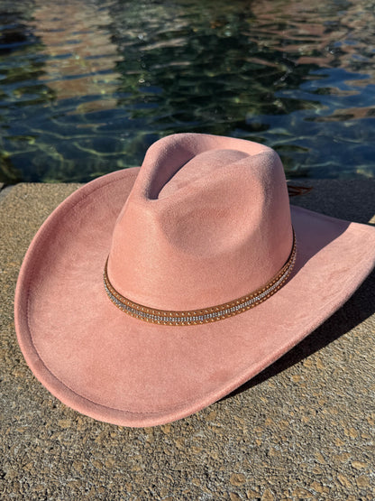 Vegan Suede Cowboy Hat, Hat with Diamond Ruff Accessory, Hat for Burning, Cowboy Hat, Rancher Hat, Hat for customization
