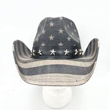 USA Flag Theme Sun Hat,Western Cowboy Hat, Durable Straw Material