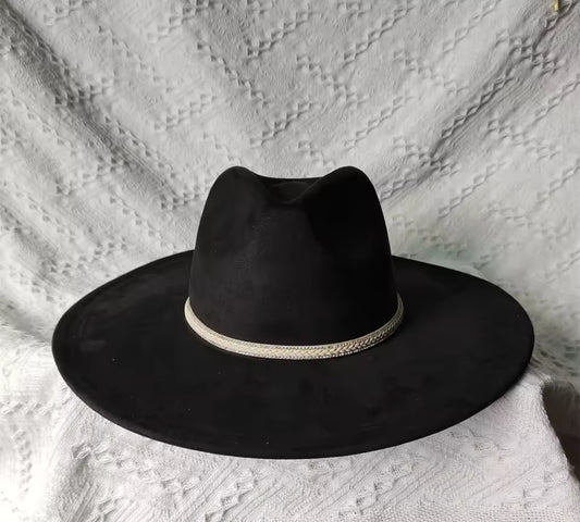 Dazzleme Suede Wide Brim Fedora Hat - Vegan Suede Material, Adjustable Straps, 10cm Brim, 12cm Height, Unisex Fashion Accessory - Accessorizmee