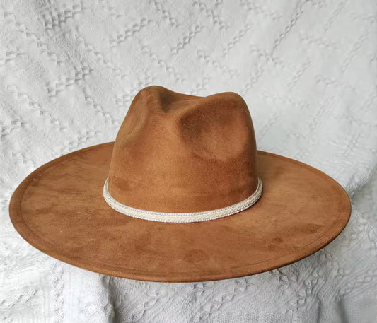Dazzleme Suede Wide Brim Fedora Hat - Vegan Suede Material, Adjustable Straps, 10cm Brim, 12cm Height, Unisex Fashion Accessory - Accessorizmee