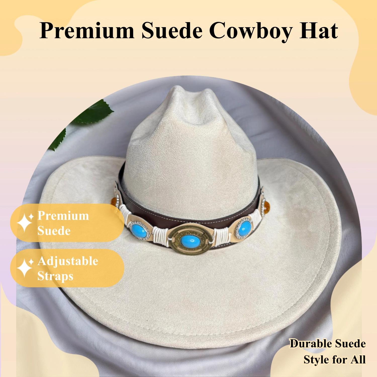 Premium Suede Cowboy Hat - Adjustable Straps Inside, Unisex Design, Size 56-58cm, Western Cowboy Style, Fashionable & Functional, Shipped in a Box - Accessorizmee