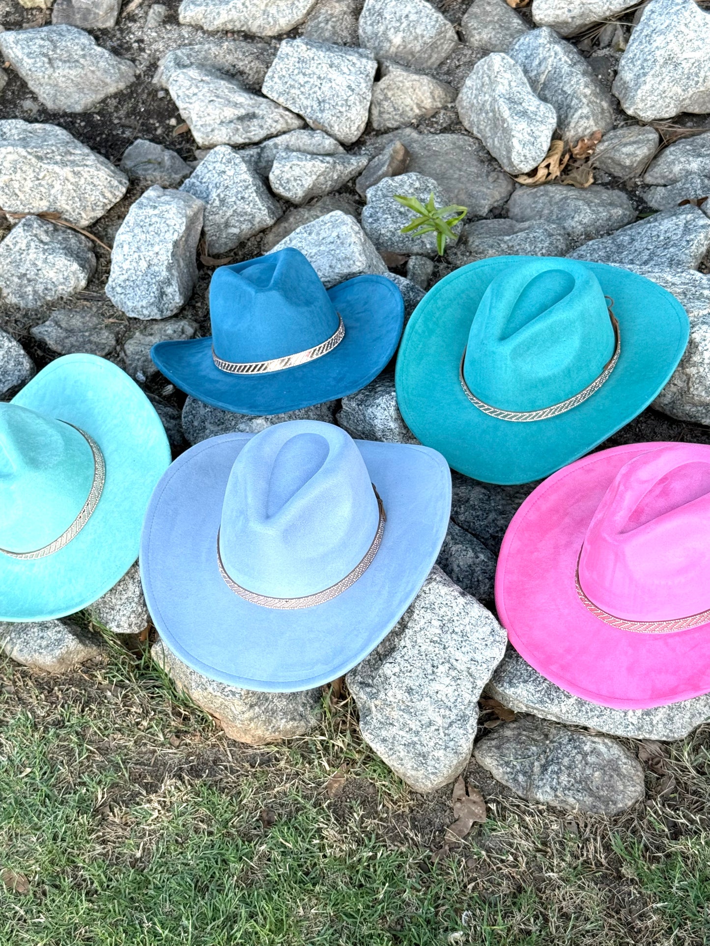 Vegan Suede Cowboy Hat, Hat with Rosegold Accessory, Hat for Burning, Cowboy Hat, Rancher Hat, Hat for customization - Accessorizmee
