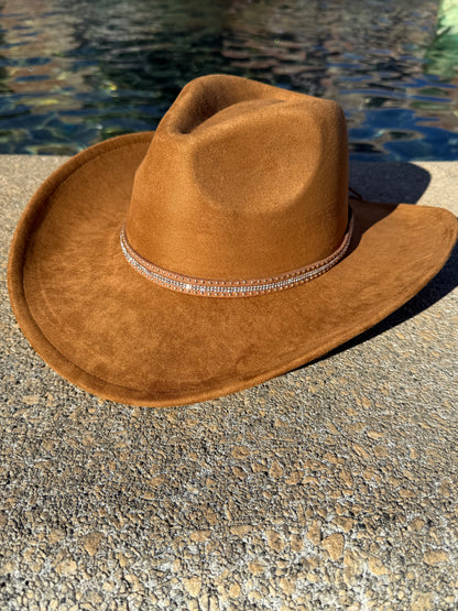 Vegan Suede Cowboy Hat, Hat with Diamond Ruff Accessory, Hat for Burning, Cowboy Hat, Rancher Hat, Hat for customization