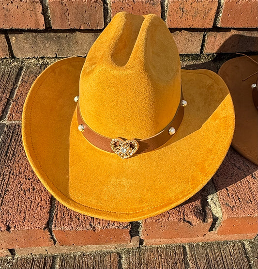 Premium Suede Cowboy Hat - Gold Design with Decorative Colorful Accents - Accessorizmee