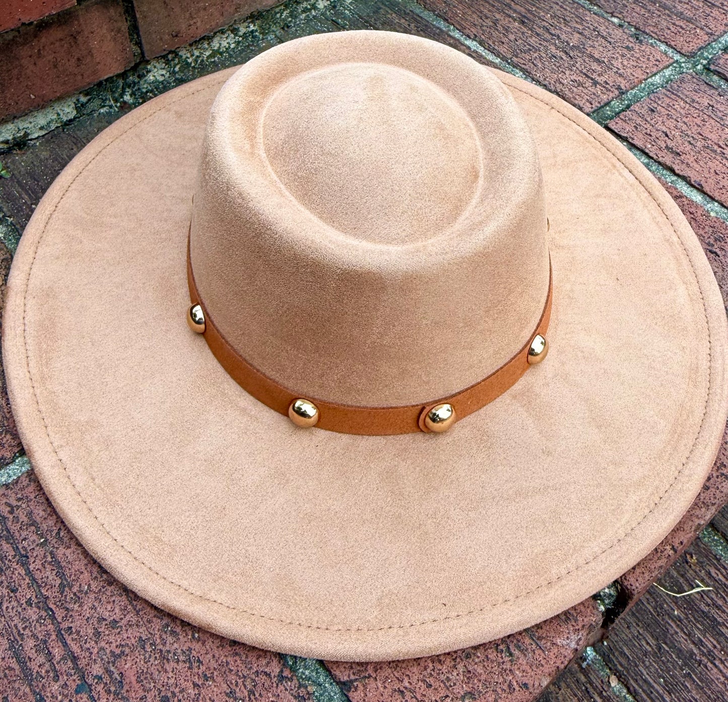 Round Boater Brim Studded Hat
