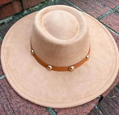 Round Boater Brim Studded Hat