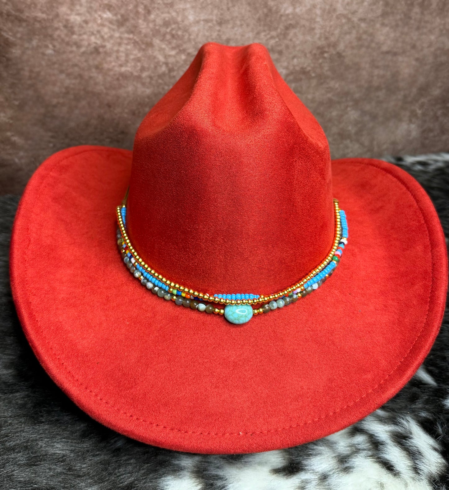Premium Suede Cowboy Hat - silver Design with Decorative Colorful Accents