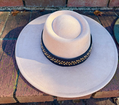 Golden leaves Round Boater Brim Hat Unisex ,Adjustable & Stylish Suitable for Pyrography, Laser Engraving