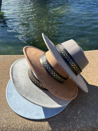 Golden leaves Round Boater Brim Hat Unisex ,Adjustable & Stylish Suitable for Pyrography, Laser Engraving