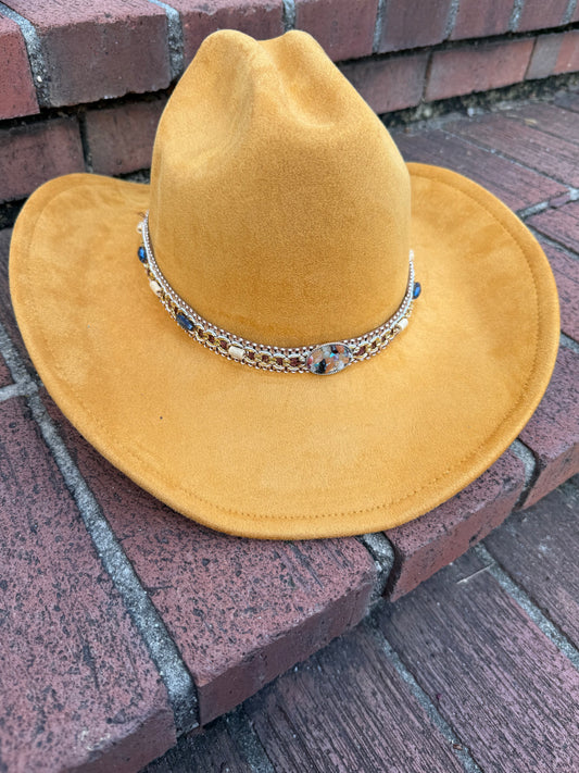 Premium Suede Cowboy Hat - Gold Design with Decorative Colorful Accents - Accessorizmee