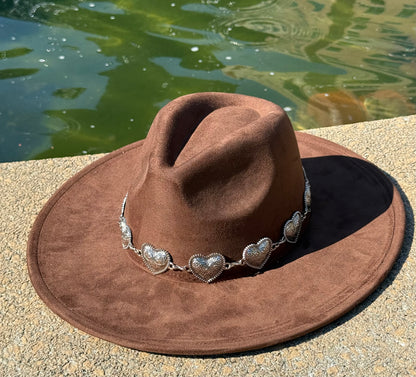 Heartbeat Suede Wide Brim Fedora Hat - Vegan Suede, Adjustable Straps, 10cm Brim, 12cm Height, Unisex Fashion Accessory