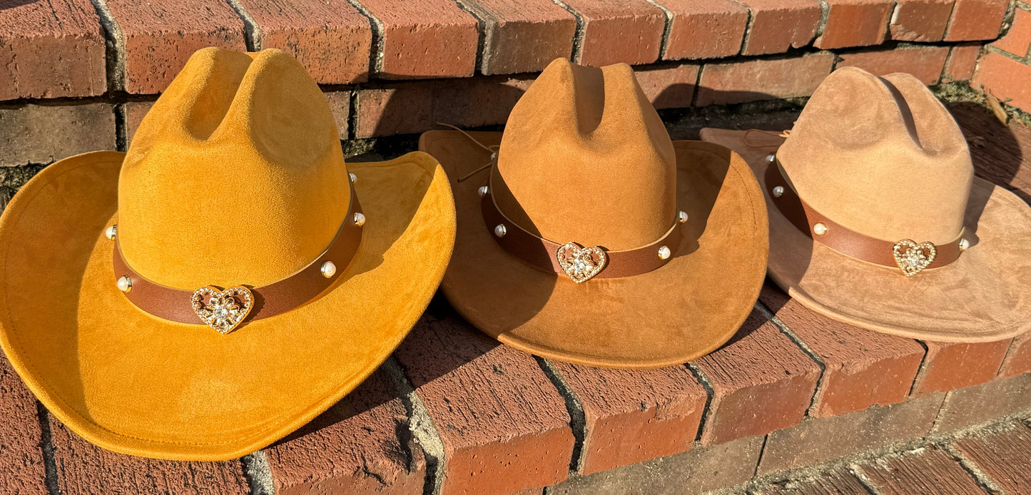Premium Suede Cowboy Hat - Gold Design with Decorative Colorful Accents - Accessorizmee