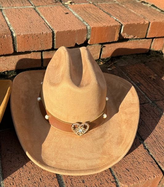 Premium Suede Cowboy Hat - Gold Design with Decorative Colorful Accents - Accessorizmee