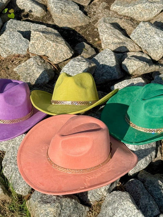 Rose Gold Suede Cowboy Hat - Accessorizmee