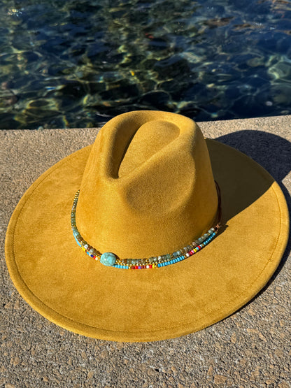 Premium Suede Fedora Hat - gold Design with Decorative Colorful Accents