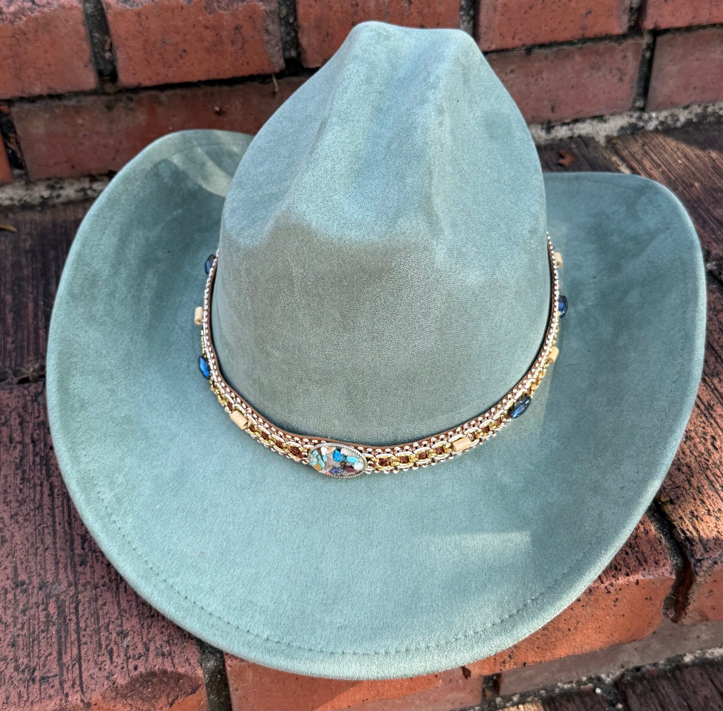 Premium Suede Cowboy Hat - Gold Design with Decorative Colorful Accents