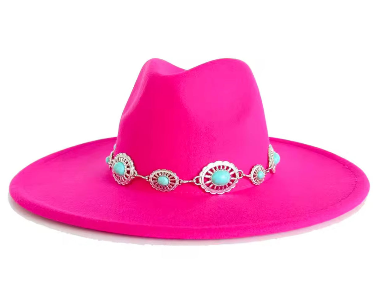 Wide Stiff Brim Fedora -With Accessory
