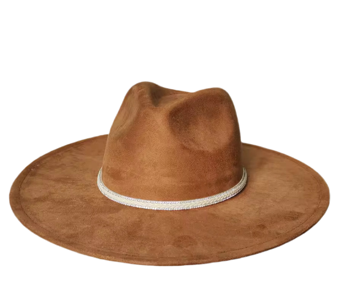 Dazzleme Suede Wide Brim Fedora Hat - Vegan Suede Material, Adjustable Straps, 10cm Brim, 12cm Height, Unisex Fashion Accessory - Accessorizmee