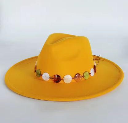 Wide Stiff Brim Fedora -With Button Accessory