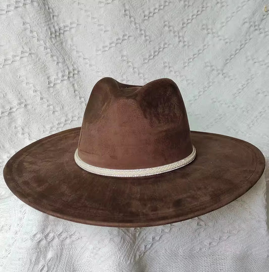 Dazzleme Suede Wide Brim Fedora Hat - Vegan Suede Material, Adjustable Straps, 10cm Brim, 12cm Height, Unisex Fashion Accessory - Accessorizmee