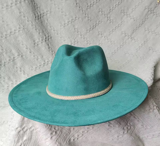 Dazzleme Suede Wide Brim Fedora Hat - Vegan Suede Material, Adjustable Straps, 10cm Brim, 12cm Height, Unisex Fashion Accessory - Accessorizmee