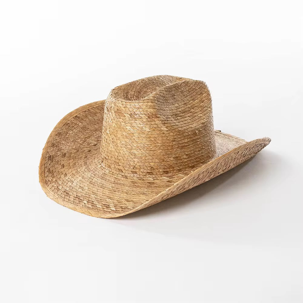 Turfing Colors Straw Cowboy Hat - Adjustable Straps & Beaded Band - Natural Grass Riffia Seagrass - 56-58cm Size - Unisex Outdoor Hat - Accessorizmee