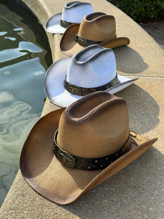 Southern Straw Cowboy Hat Hand-Woven Diamond Design Adjustable Straps 56-58cm Natural Grass Riffia Seagrass Sun Protection Western Style Unisex - Accessorizmee