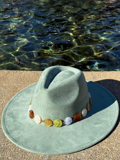 Wide Suede Fedora -With Button Accessory