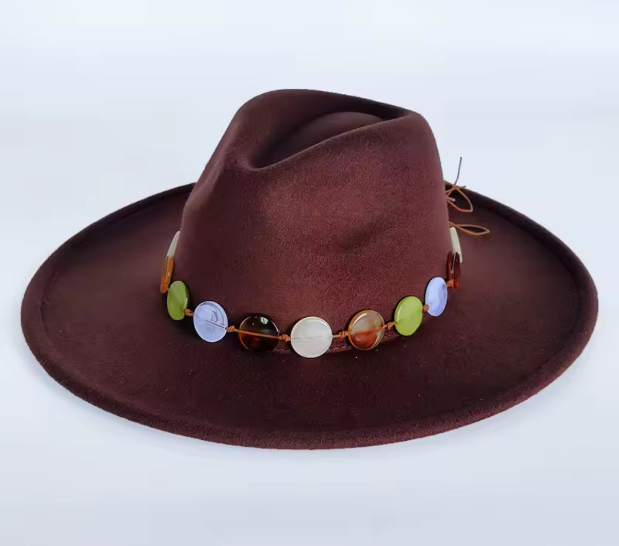 Wide Stiff Brim Fedora -With Button Accessory
