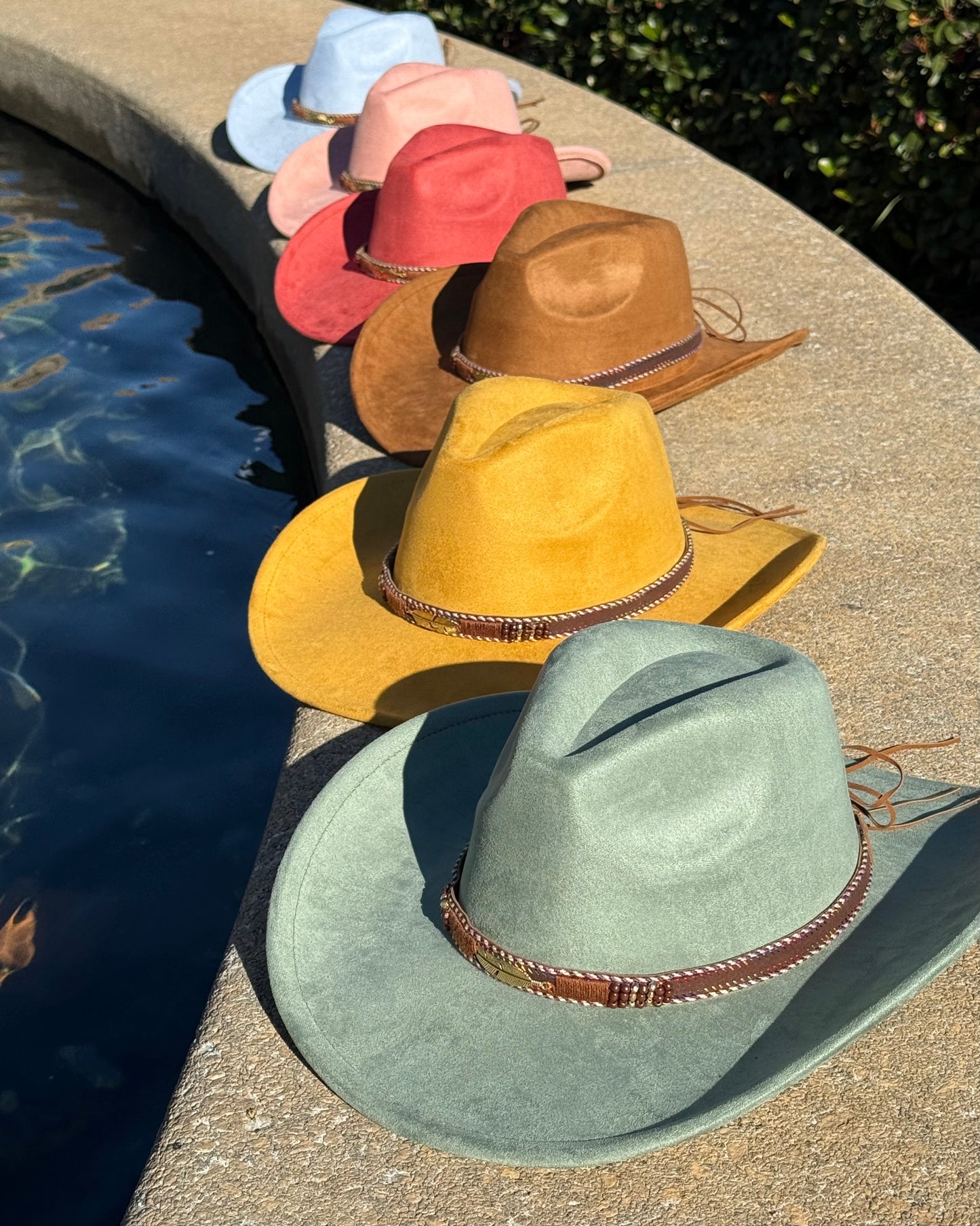 Vegan Suede Cowboy Hat, Hat with Feather Accessory, Hat for Burning, Cowboy Hat, Rancher Hat, Hat for customization
